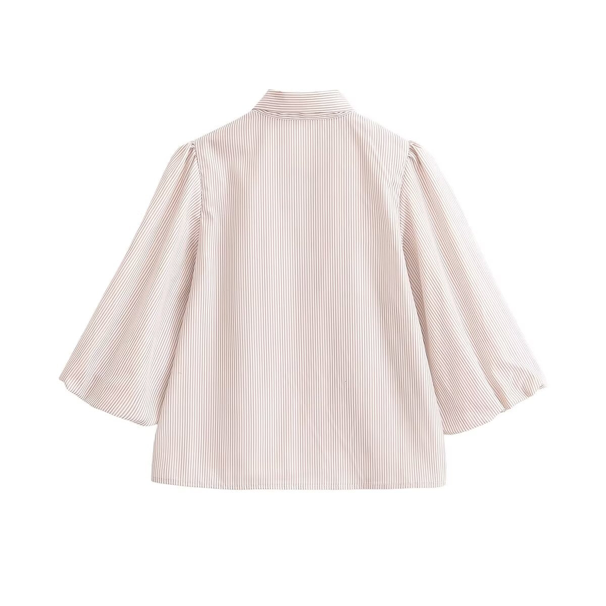 Women Clothing Top Product Casual Bowknot Decoration Striped Shirt Top