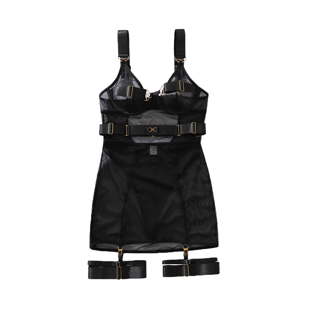 Sexy Hollow Out Cutout Mesh Jumpsuit with See through Short Body Shaping Sexy Underwear Four Piece Set