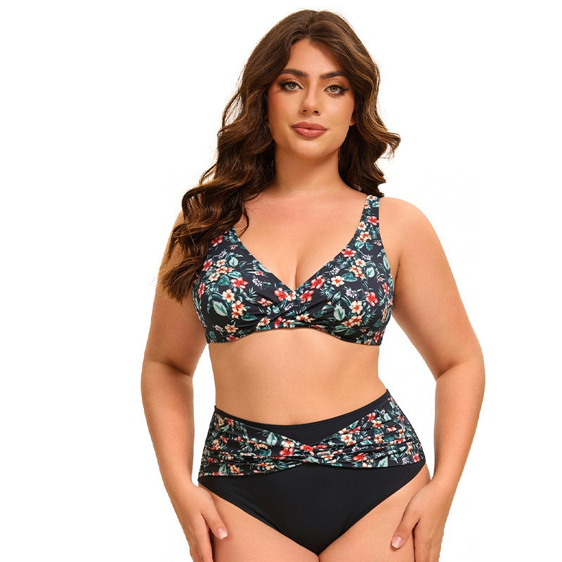 Plus Size Swimsuit Women Two Piece Sexy Bikini High Waist Print