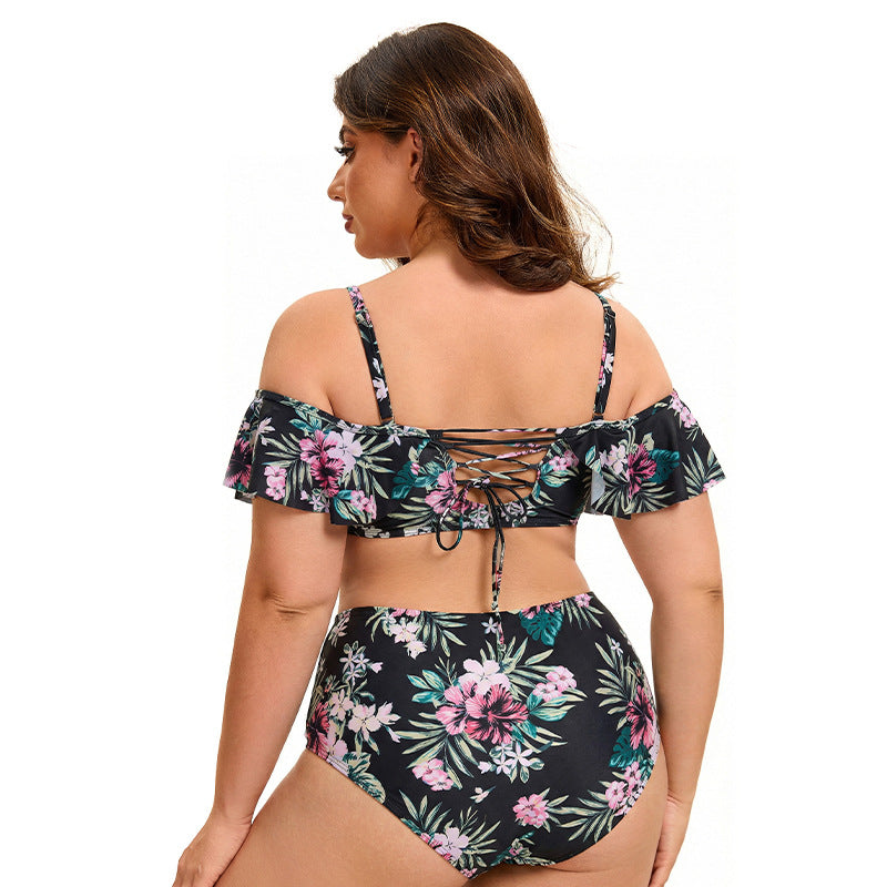Plus Size Women High Waist Split Bikini Sexy Push up Flab Hiding Spring
