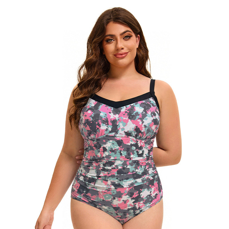 Plus Size Swimsuit Women Racing Siamese Triangle Printing Sexy Swimwear