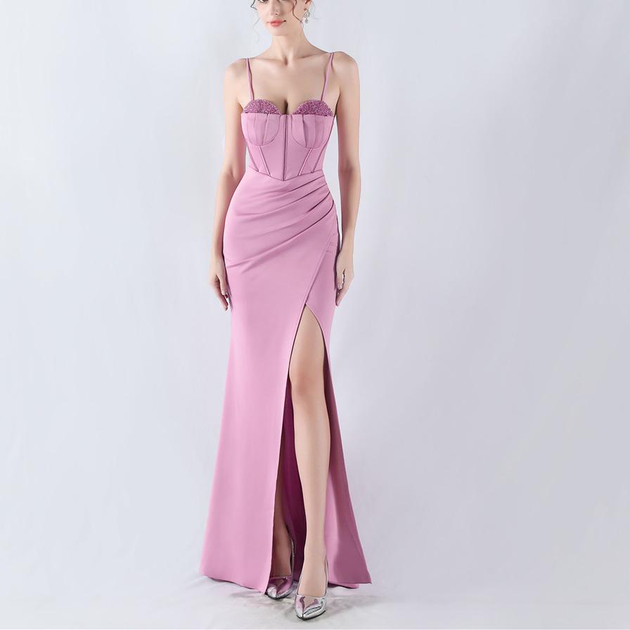 Dress Boning Corset Waist Tight Water Ordering Bright Crystal Satin Host Annual Party Evening Dress