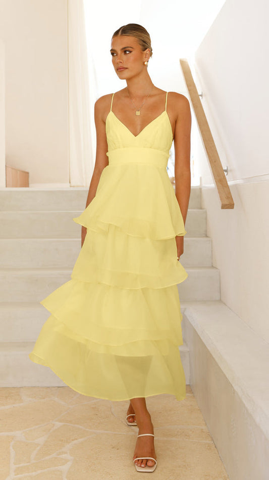 Sexy Backless Spaghetti Straps Cake Pleated Lace up Evening Party Dress Slim Fit Dress Women
