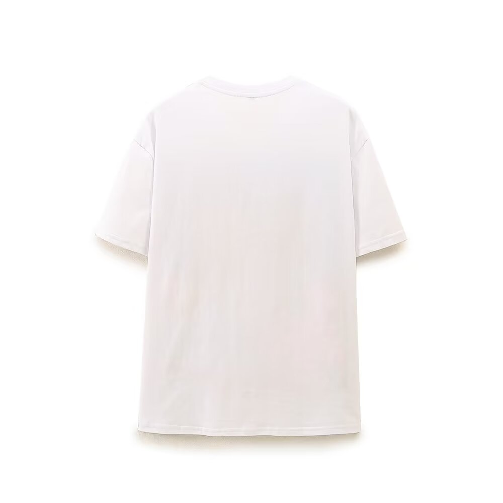 Women Clothing Summer Simple Loose Cartoon Girl Printed T shirt