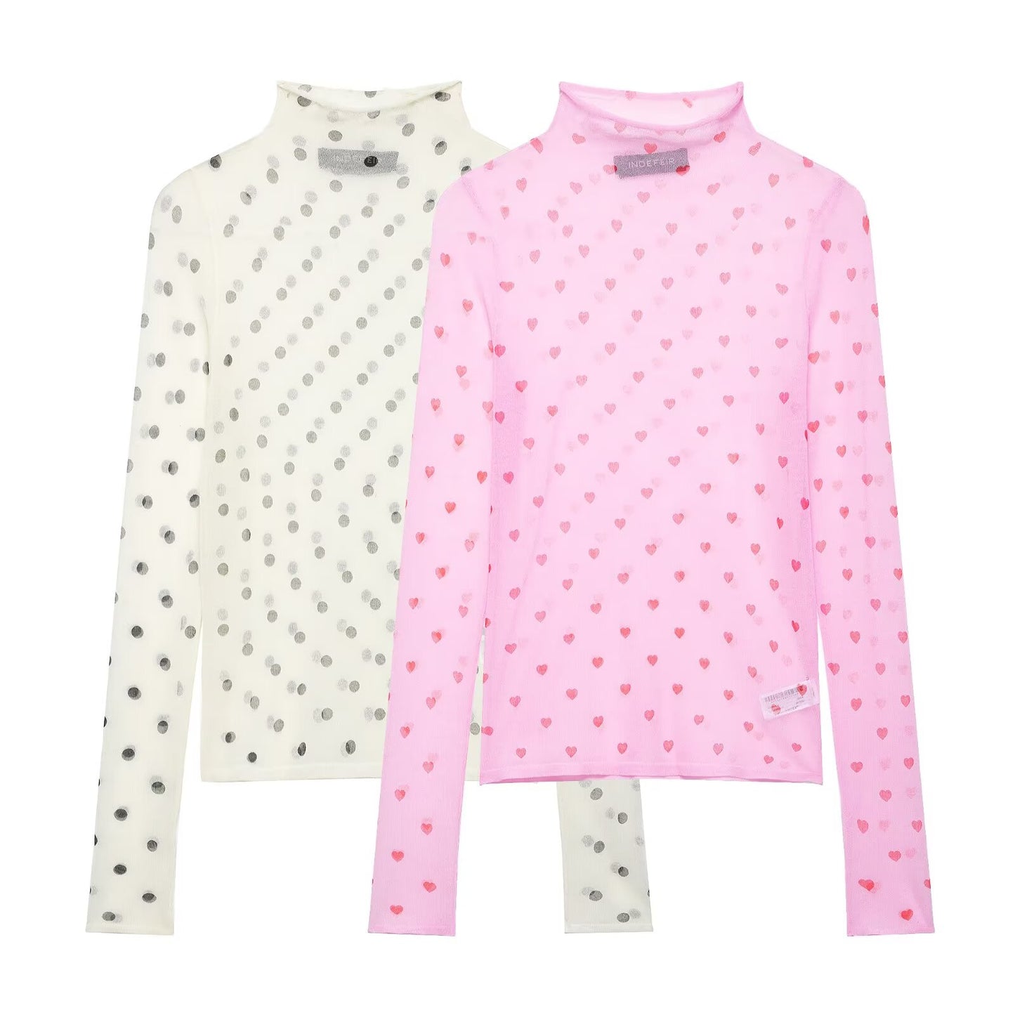 Women Clothing Spring Wooden Ear Polka Dot Short Heart Shaped Thin Needle Top