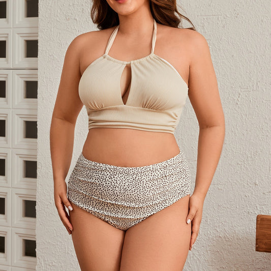 Plus Size Two Piece Set Hollow Out Cutout Sexy Bikini