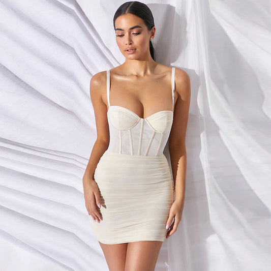 Mesh Summer Backless Design Sling Boning Corset Dress Women Clothing