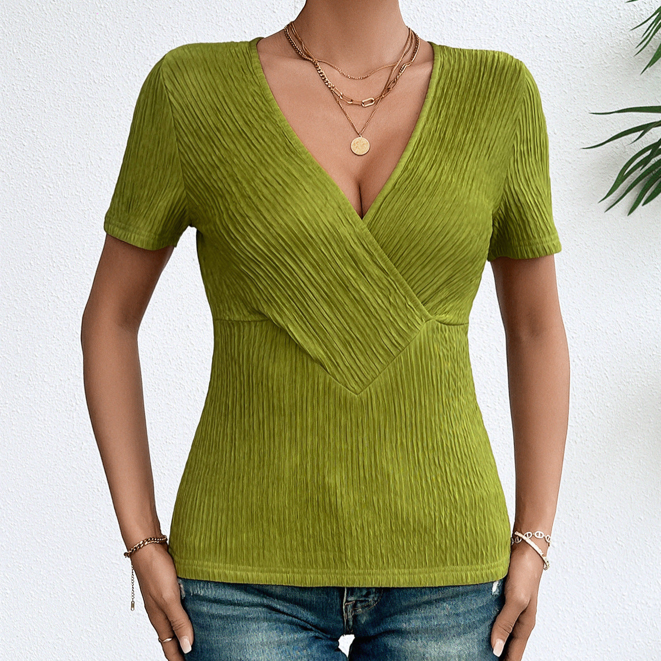 Green Fine Vertical Stripes