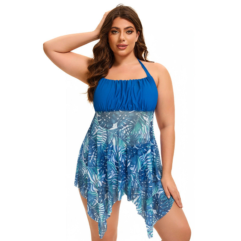Plus Size Backless Belly Cover Thin Conservative Split Swimsuit Women