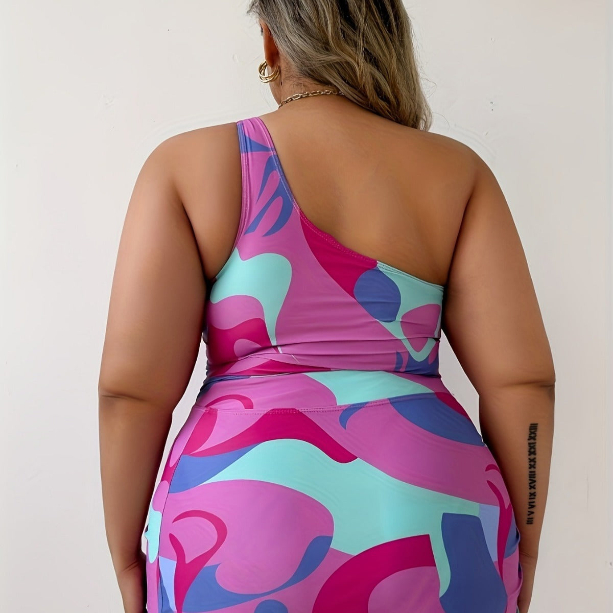 Plus Size Bikini Sexy Color Printed Two Piece Set Swimsuit Swimwear