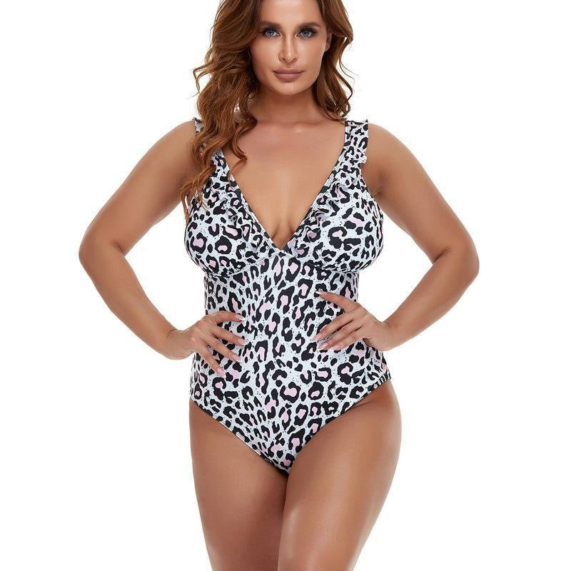 Plus Size Bikini Print Sling Flying Edge Siamese Swimsuit Female Bikini