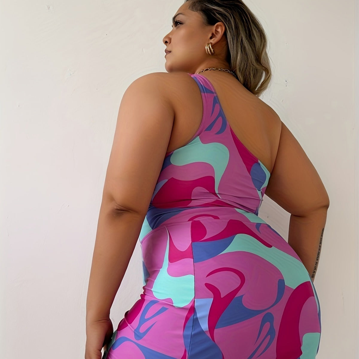 Plus Size Bikini Sexy Color Printed Two Piece Set Swimsuit Swimwear
