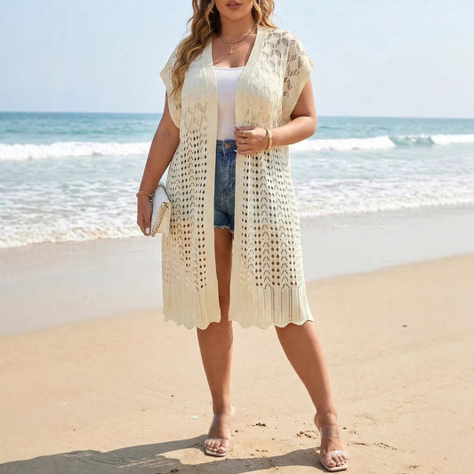 Plus Size Women Clothing Sexy Cutout Beach Sun Protection Blouse Cardigan Coat