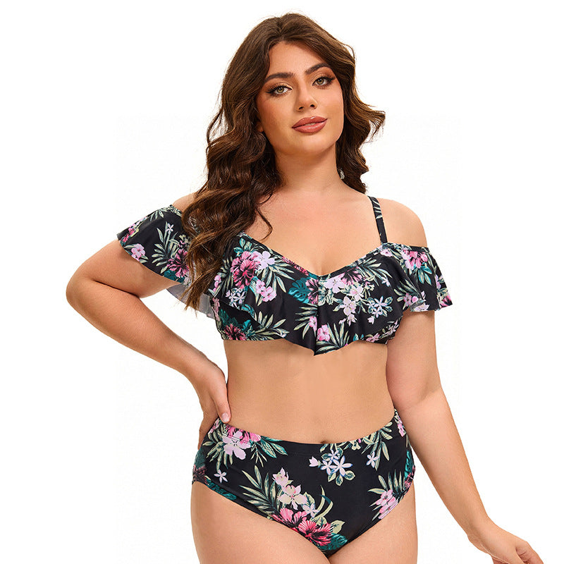 Plus Size Women High Waist Split Bikini Sexy Push up Flab Hiding Spring