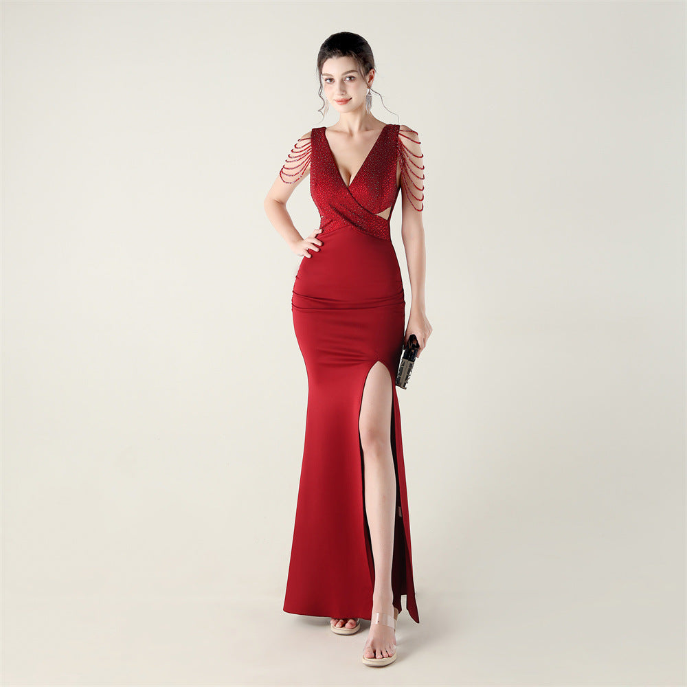 Beaded Drilling Process Slim Fit Evening Dress Cocktail Wedding Host