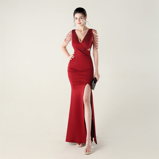 Beaded Drilling Process Slim Fit Evening Dress Cocktail Wedding Host