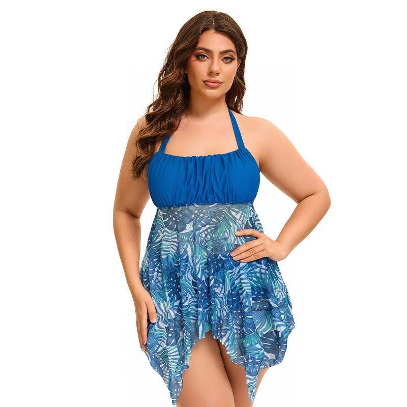 Plus Size Backless Belly Cover Thin Conservative Split Swimsuit Women