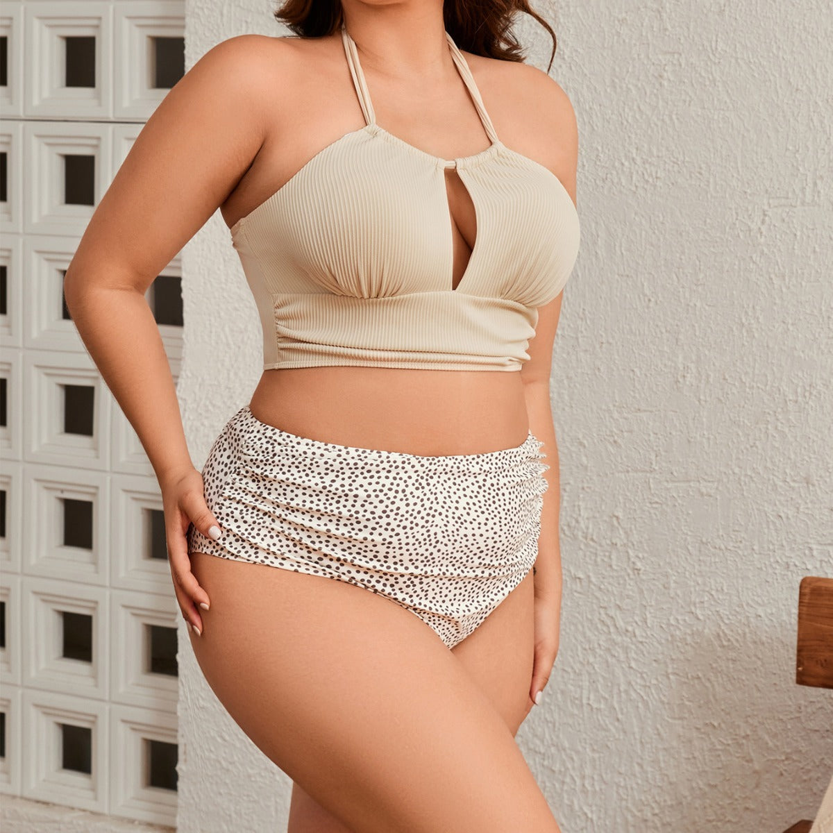 Plus Size Two Piece Set Hollow Out Cutout Sexy Bikini