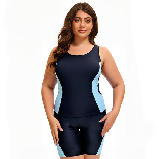 Plus Size Sports Tankini Swimsuit Women Sun Protection Boxer Split Swimsuit Conservative