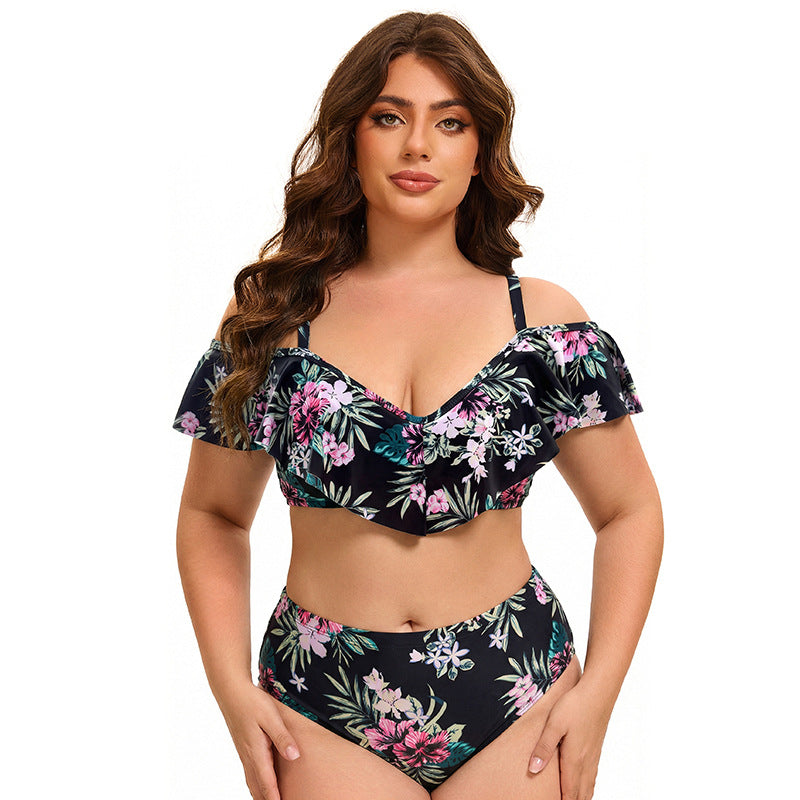 Plus Size Women High Waist Split Bikini Sexy Push up Flab Hiding Spring