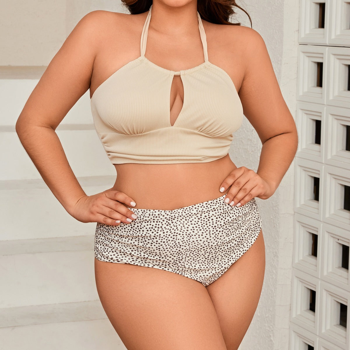 Plus Size Two Piece Set Hollow Out Cutout Sexy Bikini