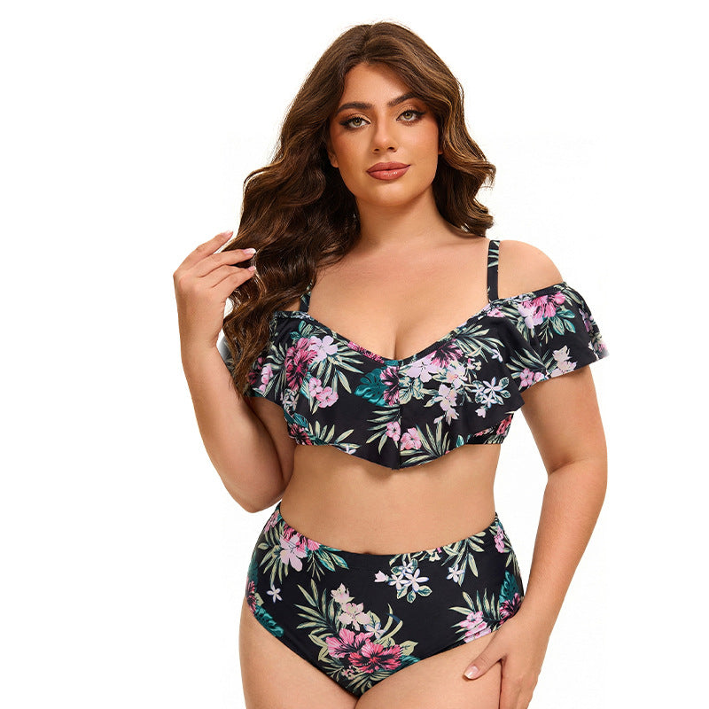 Plus Size Women High Waist Split Bikini Sexy Push up Flab Hiding Spring