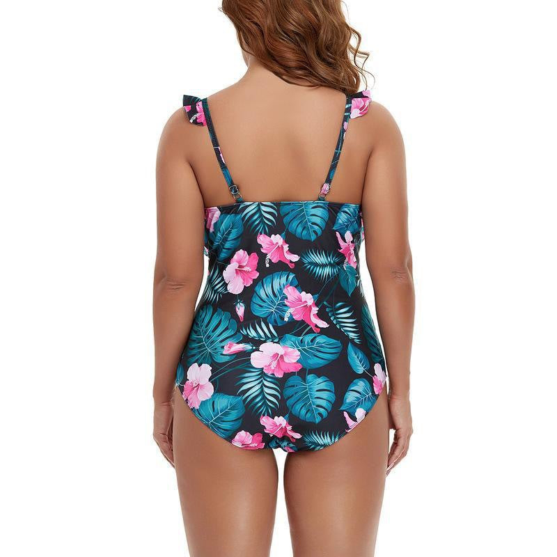 Plus Size Bikini Print Sling Flying Edge Siamese Swimsuit Female Bikini