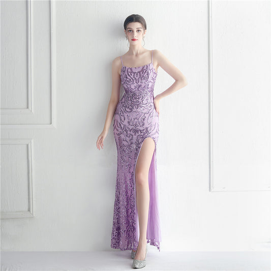 Positioning Floral Sequin Sexy Strap Tube Top Nightclub Dress Dinner Star Evening Dress