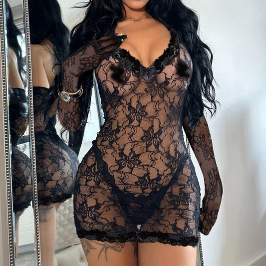 Sexy See through Sexy Jacquard Lace with Gloves Slim Fit Sexy Halter Jumpsuit